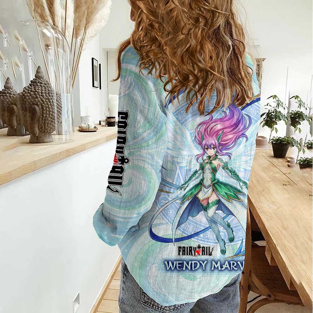 Wendy Marvell Fairy Tail Women Casual Shirt Sky Dragon Anime Style with Pastel Wind and Wing Motif
