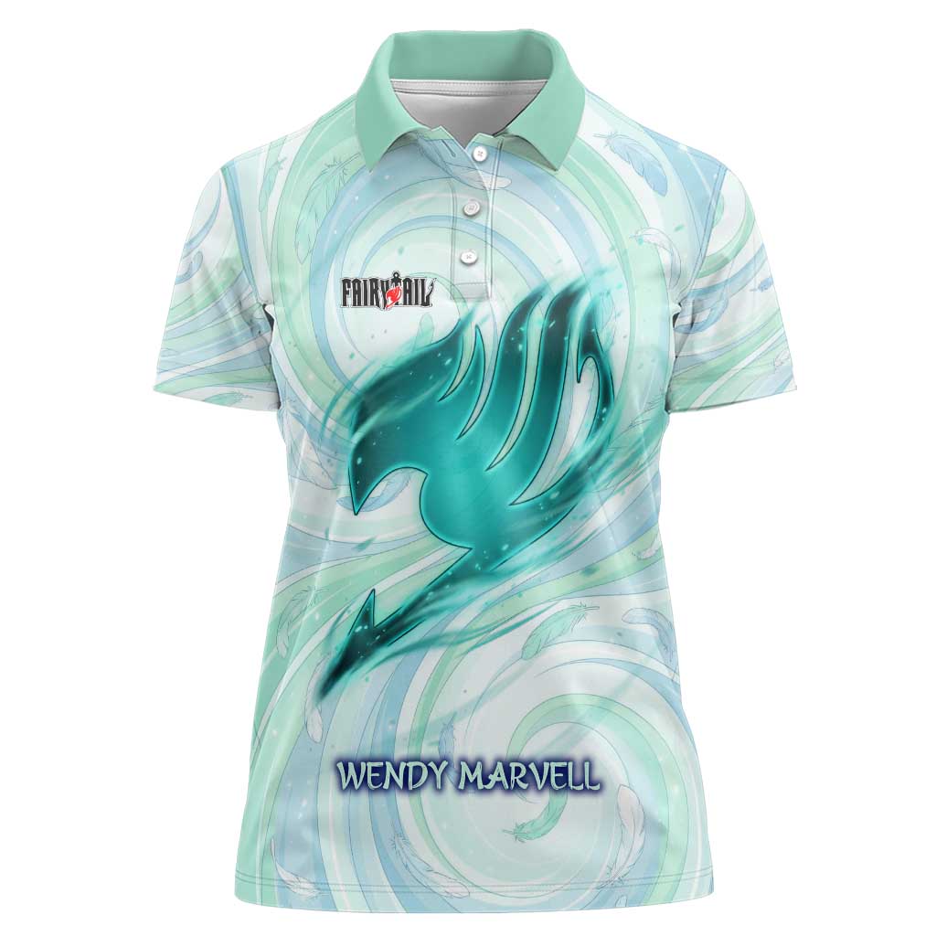 Wendy Marvell Fairy Tail Women Polo Shirt Sky Dragon Anime Style with Pastel Wind and Wing Motif