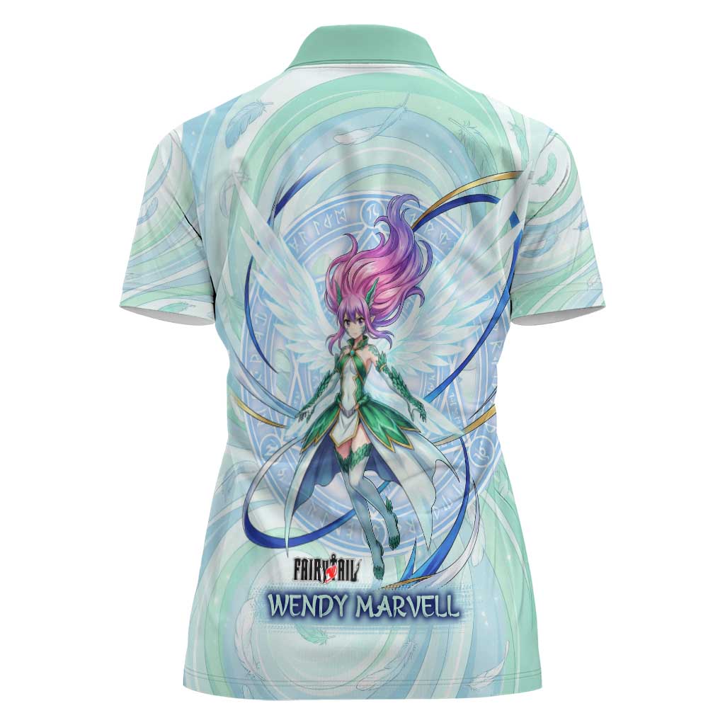 Wendy Marvell Fairy Tail Women Polo Shirt Sky Dragon Anime Style with Pastel Wind and Wing Motif
