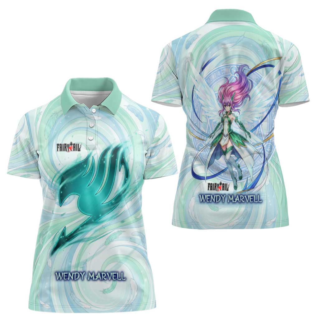 Wendy Marvell Fairy Tail Women Polo Shirt Sky Dragon Anime Style with Pastel Wind and Wing Motif