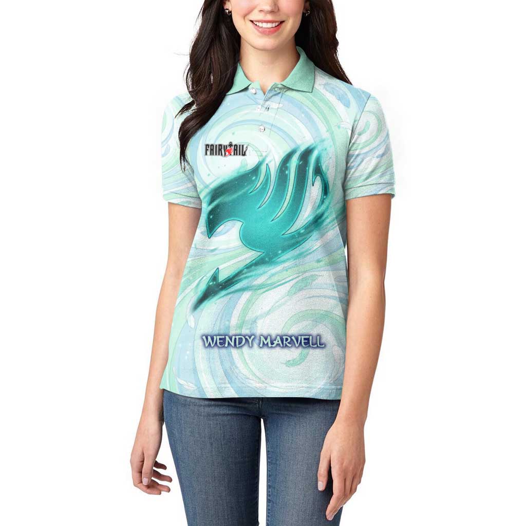 Wendy Marvell Fairy Tail Women Polo Shirt Sky Dragon Anime Style with Pastel Wind and Wing Motif