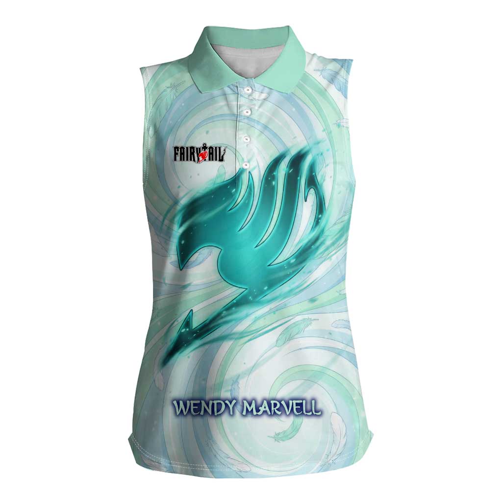 Wendy Marvell Fairy Tail Women Sleeveless Polo Shirt Sky Dragon Anime Style with Pastel Wind and Wing Motif