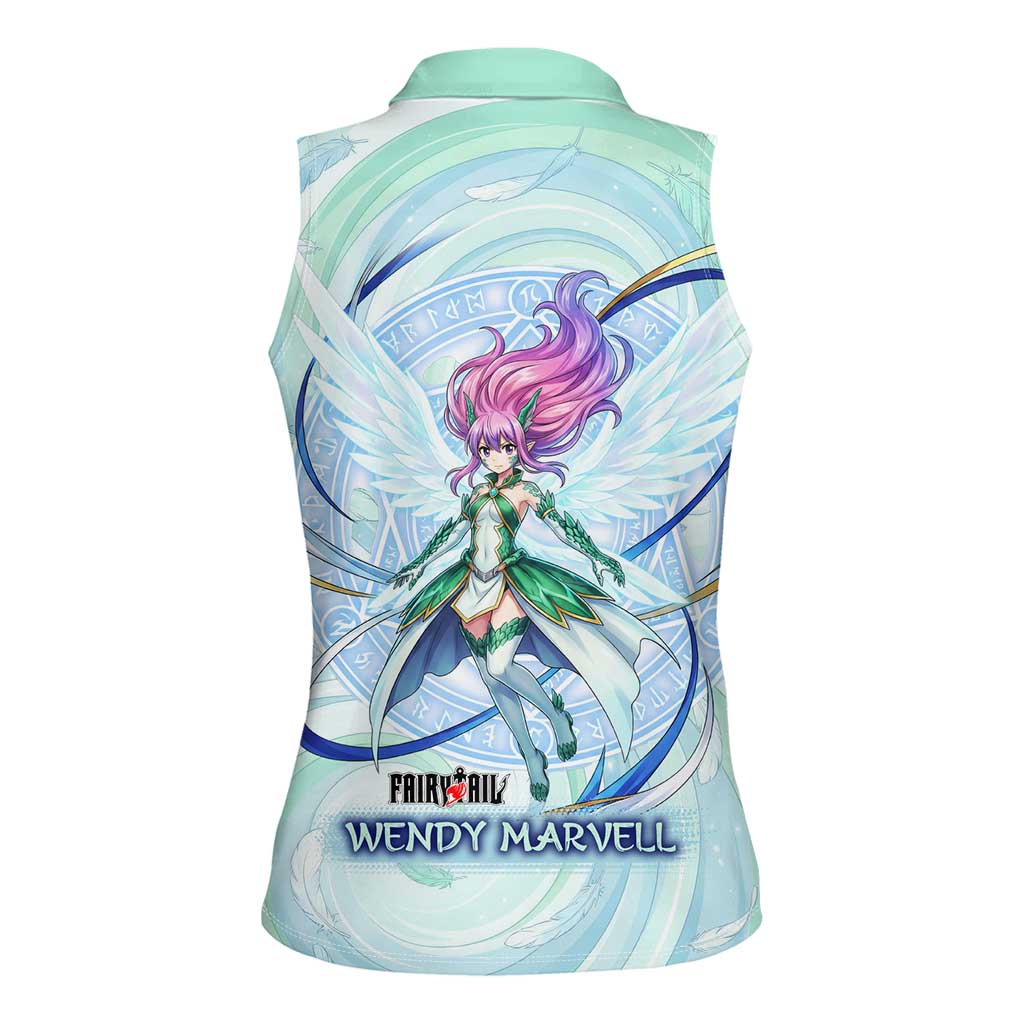 Wendy Marvell Fairy Tail Women Sleeveless Polo Shirt Sky Dragon Anime Style with Pastel Wind and Wing Motif