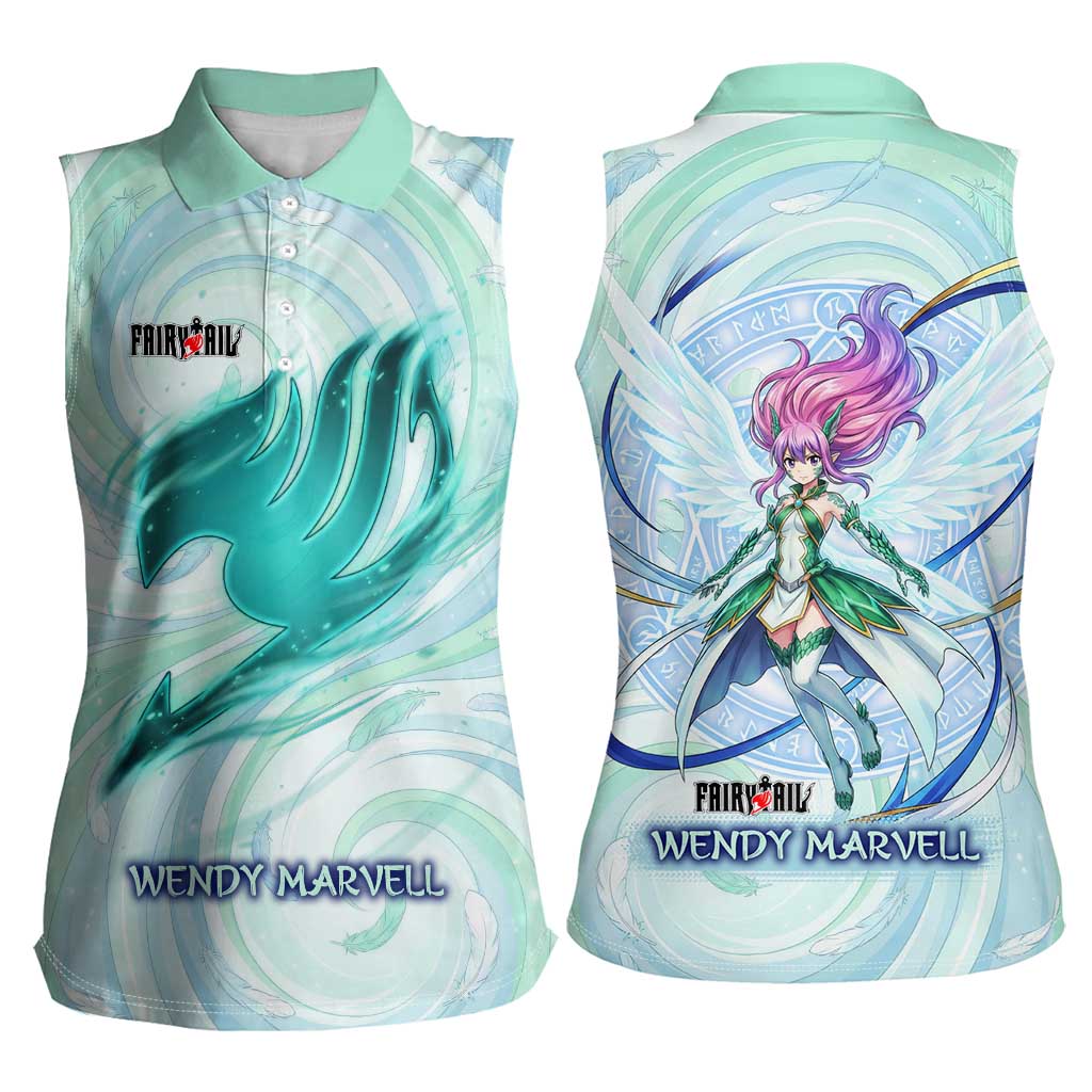 Wendy Marvell Fairy Tail Women Sleeveless Polo Shirt Sky Dragon Anime Style with Pastel Wind and Wing Motif
