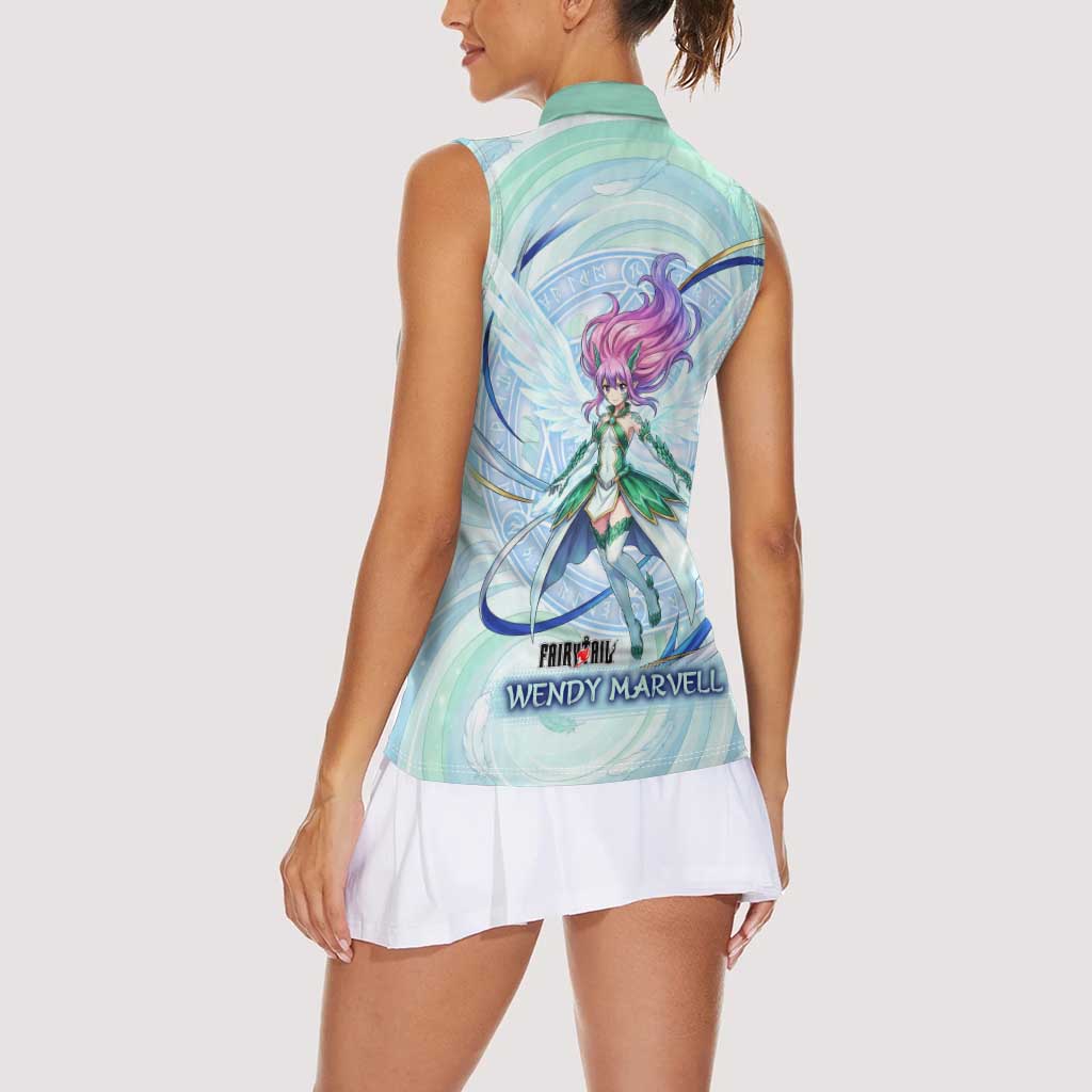 Wendy Marvell Fairy Tail Women Sleeveless Polo Shirt Sky Dragon Anime Style with Pastel Wind and Wing Motif