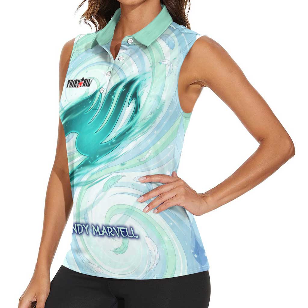 Wendy Marvell Fairy Tail Women Sleeveless Polo Shirt Sky Dragon Anime Style with Pastel Wind and Wing Motif