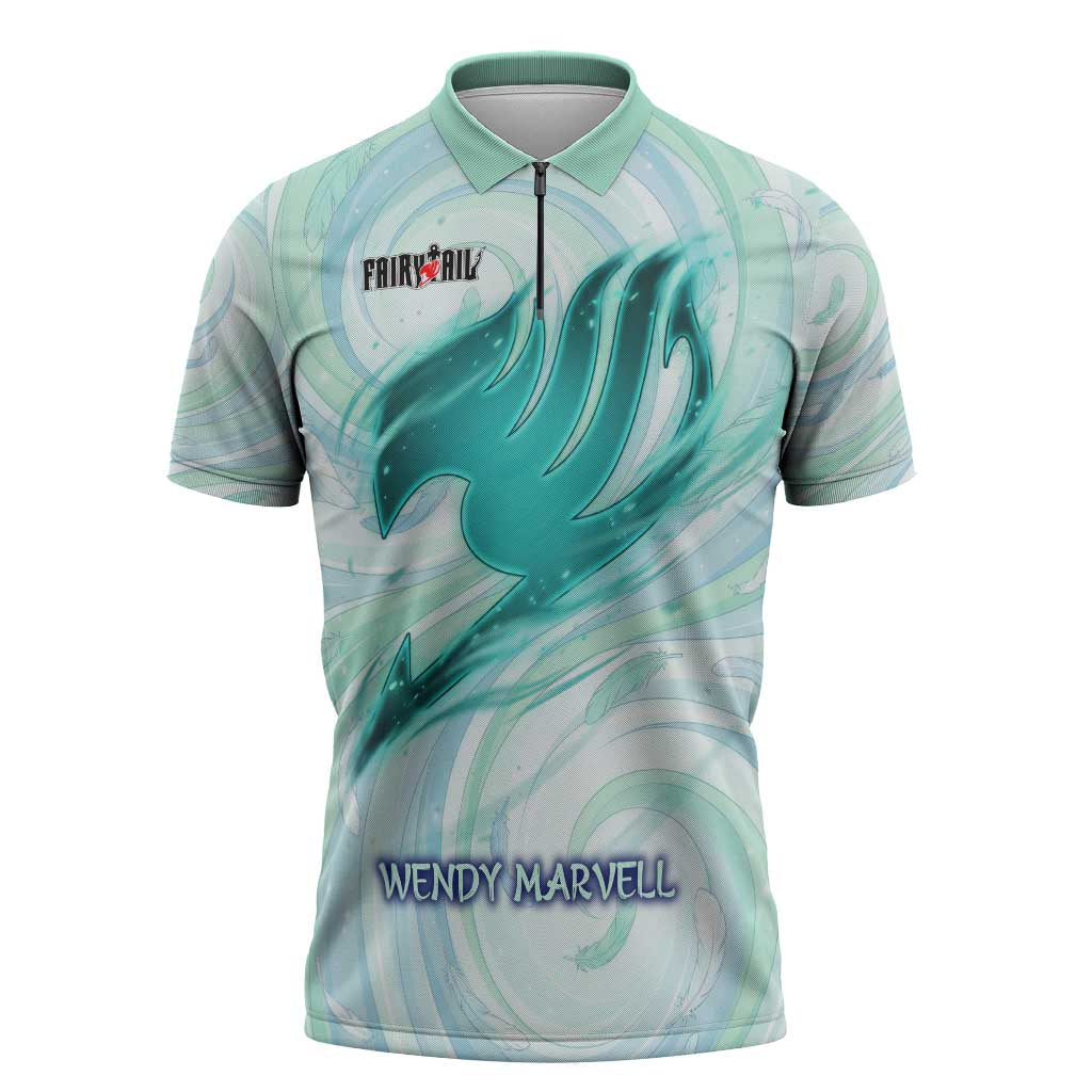 Wendy Marvell Fairy Tail Zipper Polo Shirt Sky Dragon Anime Style with Pastel Wind and Wing Motif
