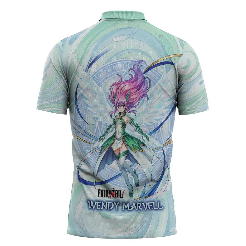 Wendy Marvell Fairy Tail Zipper Polo Shirt Sky Dragon Anime Style with Pastel Wind and Wing Motif