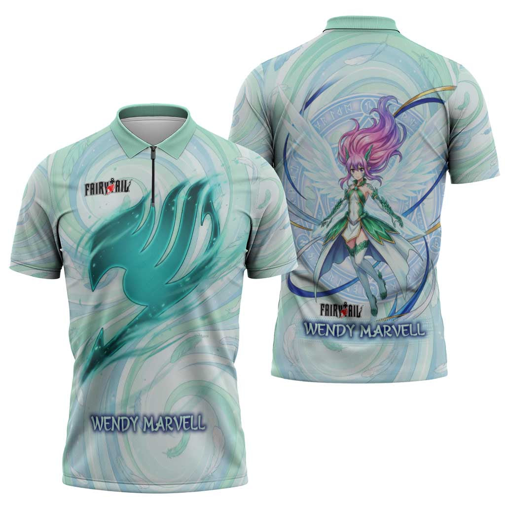 Wendy Marvell Fairy Tail Zipper Polo Shirt Sky Dragon Anime Style with Pastel Wind and Wing Motif