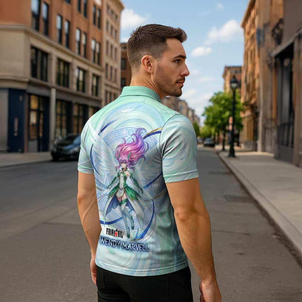 Wendy Marvell Fairy Tail Zipper Polo Shirt Sky Dragon Anime Style with Pastel Wind and Wing Motif