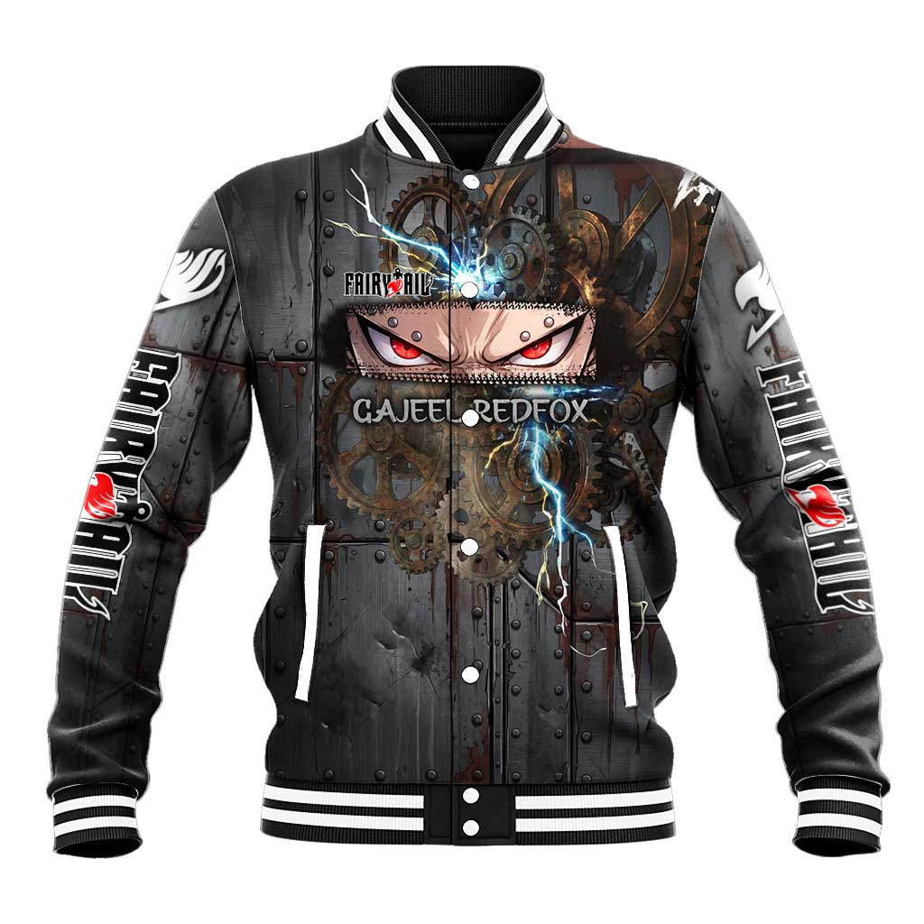 Gajeel Redfox Fairy Tail Baseball Jacket Industrial Steampunk Anime Style with Iron Dragon Elements