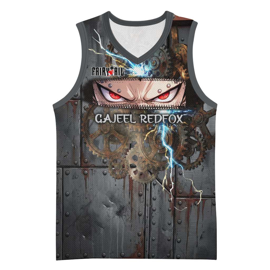 Gajeel Redfox Fairy Tail Basketball Jersey Industrial Steampunk Anime Style with Iron Dragon Elements