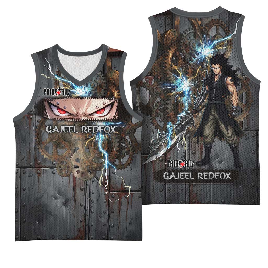Gajeel Redfox Fairy Tail Basketball Jersey Industrial Steampunk Anime Style with Iron Dragon Elements