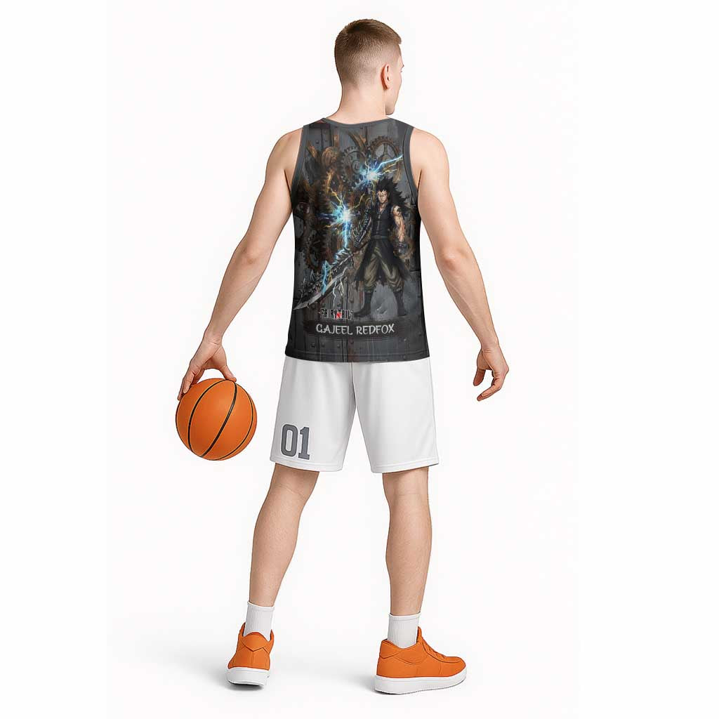 Gajeel Redfox Fairy Tail Basketball Jersey Industrial Steampunk Anime Style with Iron Dragon Elements