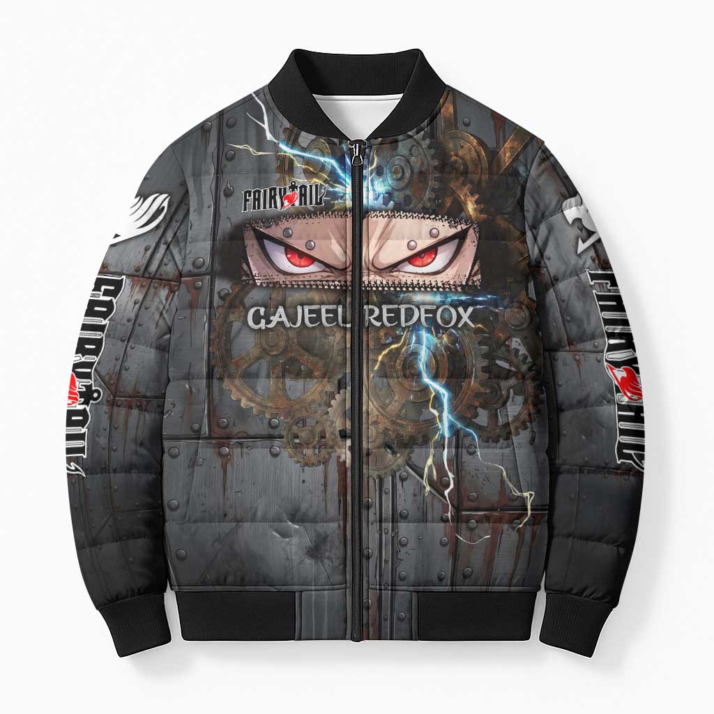Gajeel Redfox Fairy Tail Bomber Puffer Jacket Industrial Steampunk Anime Style with Iron Dragon Elements