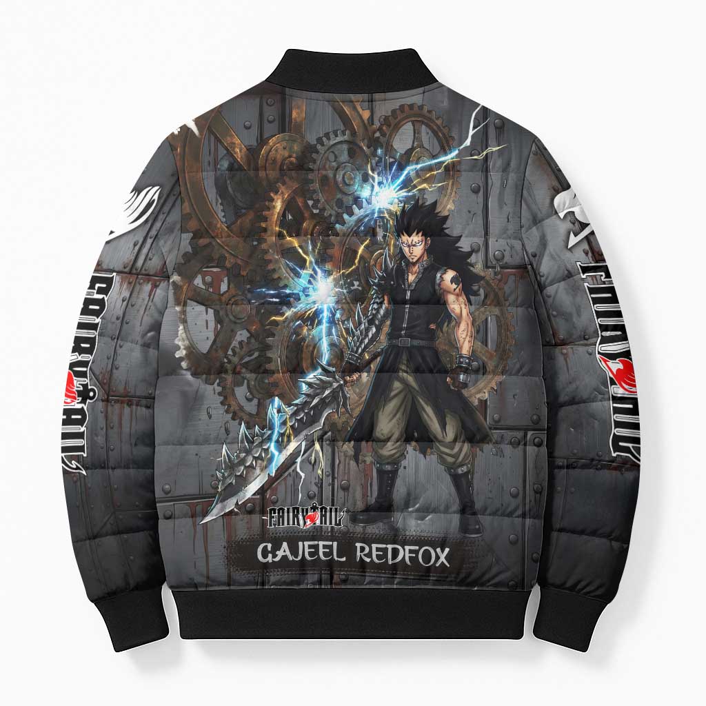 Gajeel Redfox Fairy Tail Bomber Puffer Jacket Industrial Steampunk Anime Style with Iron Dragon Elements