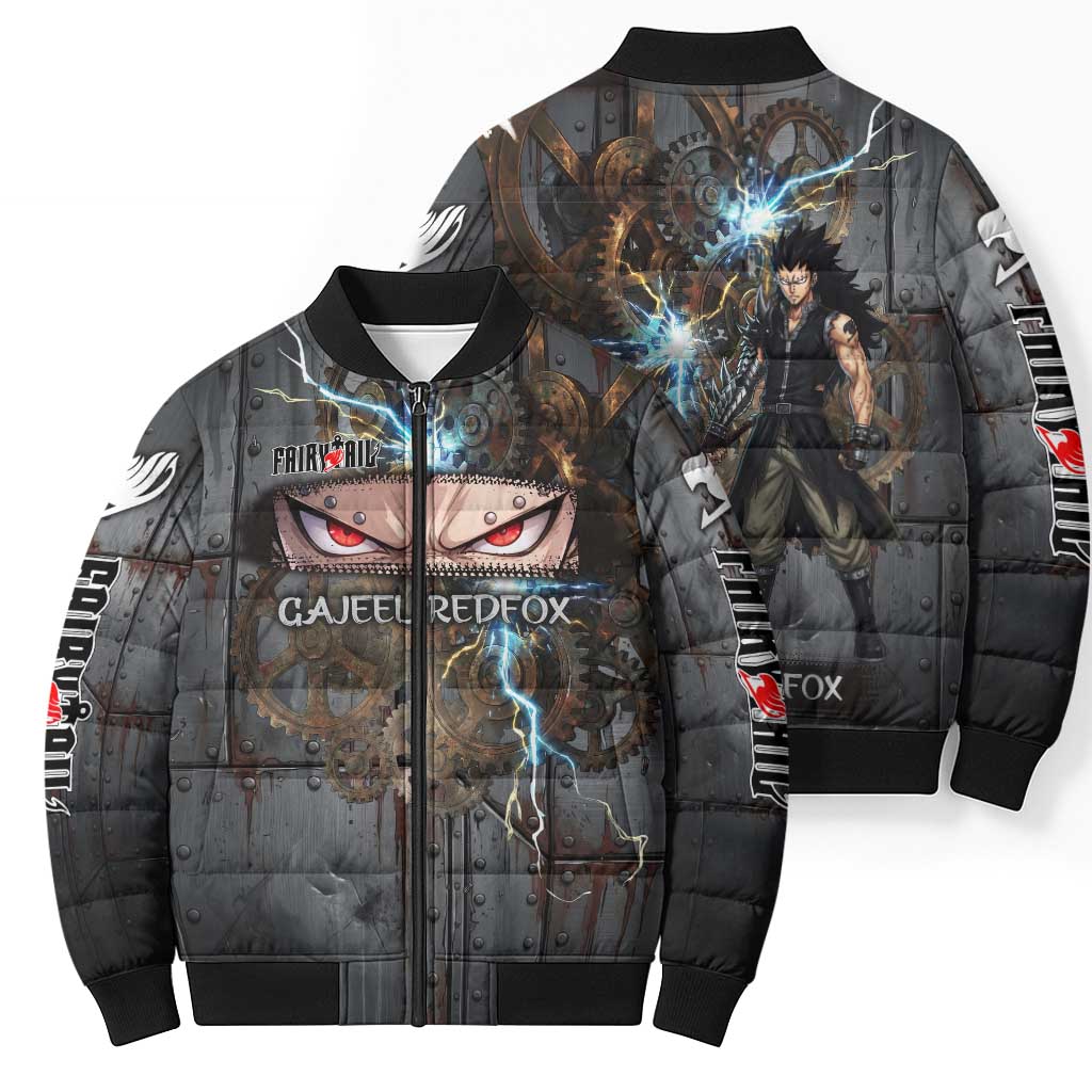 Gajeel Redfox Fairy Tail Bomber Puffer Jacket Industrial Steampunk Anime Style with Iron Dragon Elements