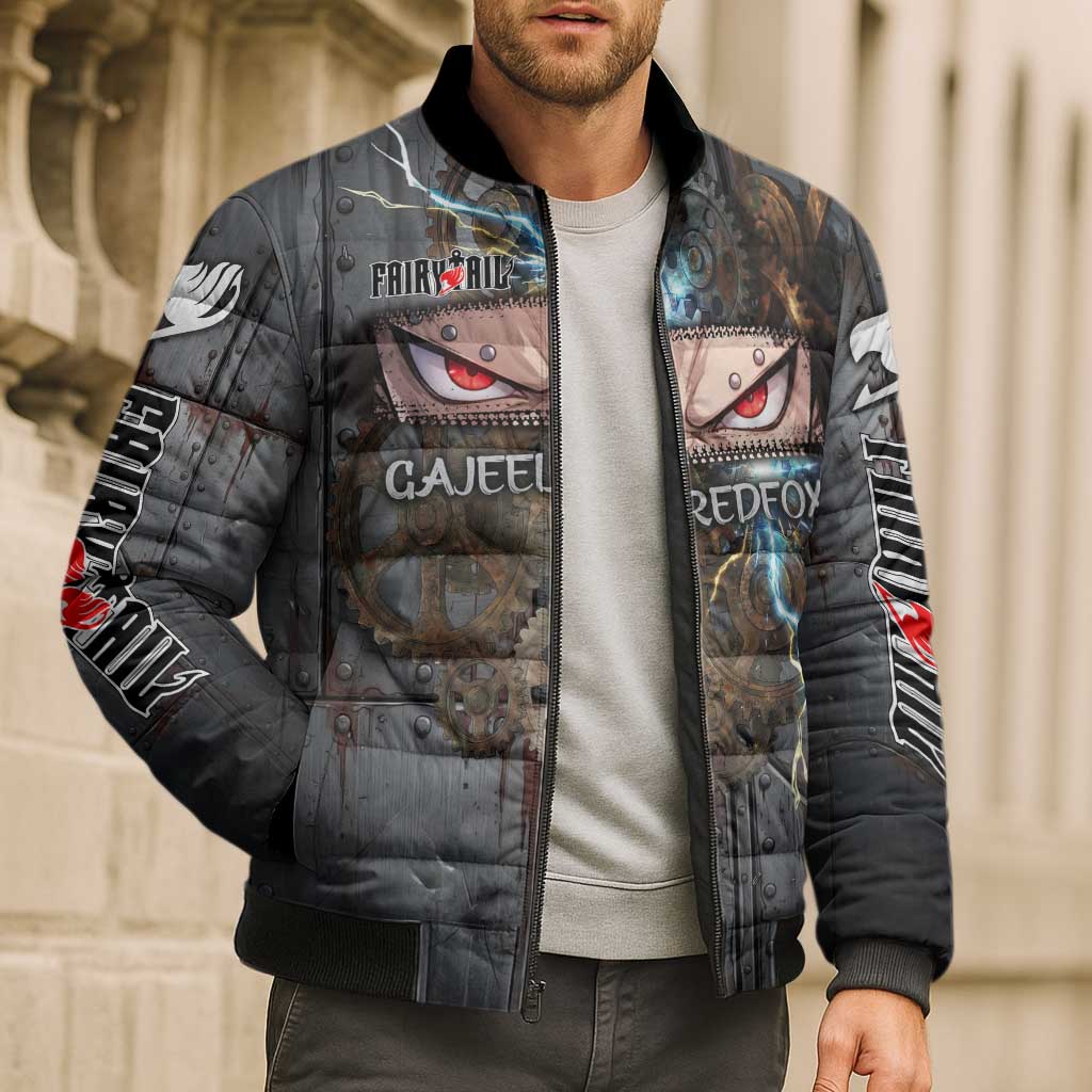 Gajeel Redfox Fairy Tail Bomber Puffer Jacket Industrial Steampunk Anime Style with Iron Dragon Elements