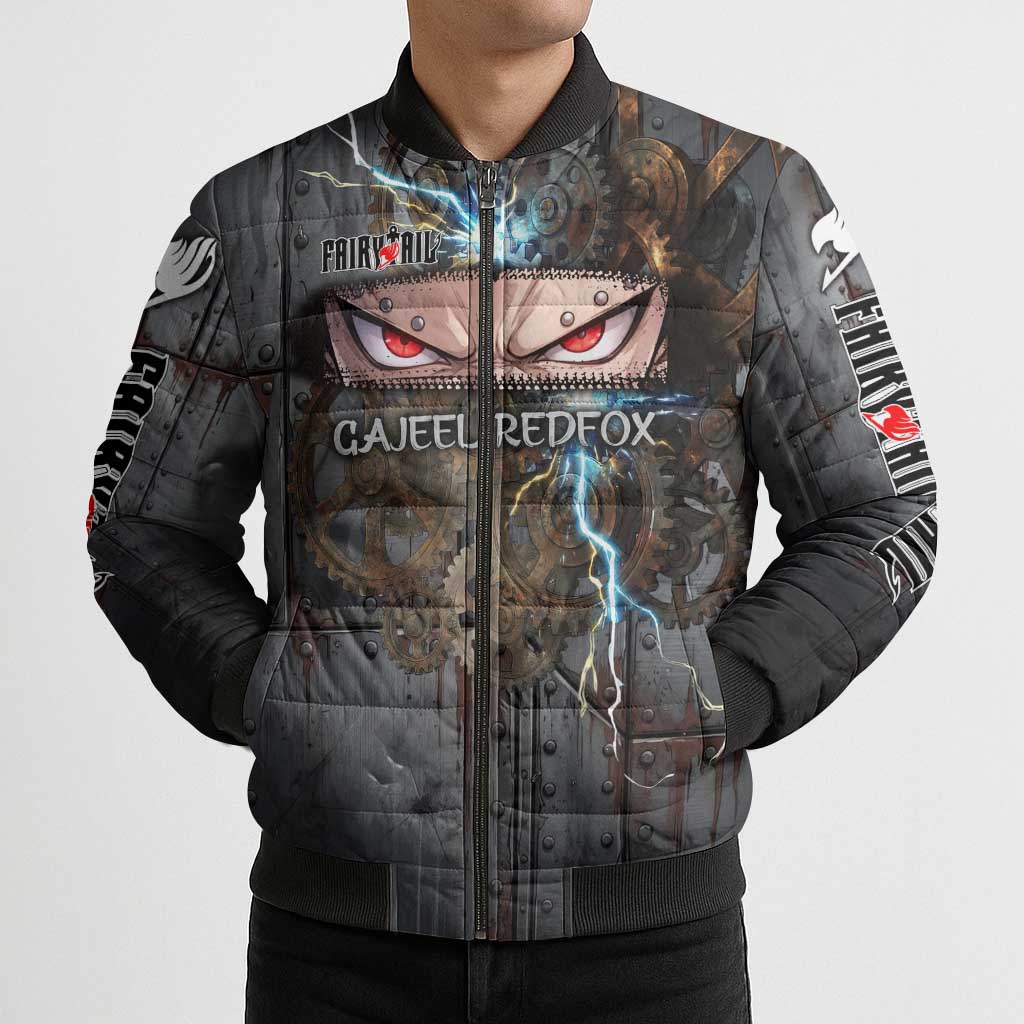 Gajeel Redfox Fairy Tail Bomber Puffer Jacket Industrial Steampunk Anime Style with Iron Dragon Elements