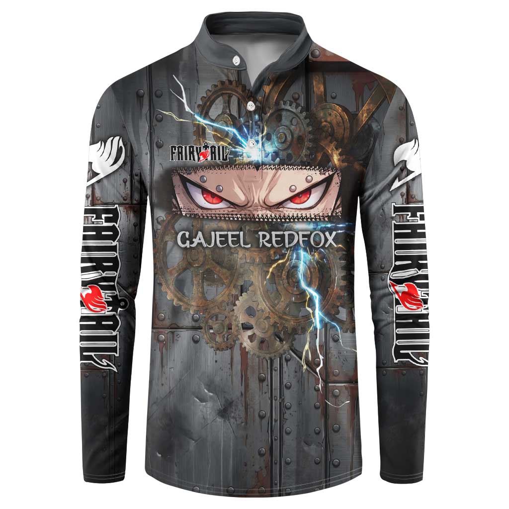 Gajeel Redfox Fairy Tail Button Sweatshirt Industrial Steampunk Anime Style with Iron Dragon Elements