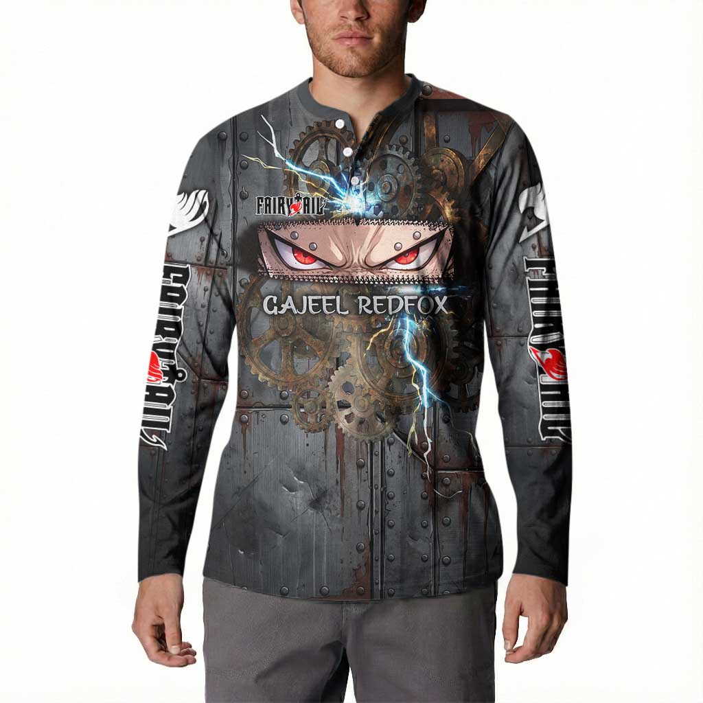 Gajeel Redfox Fairy Tail Button Sweatshirt Industrial Steampunk Anime Style with Iron Dragon Elements