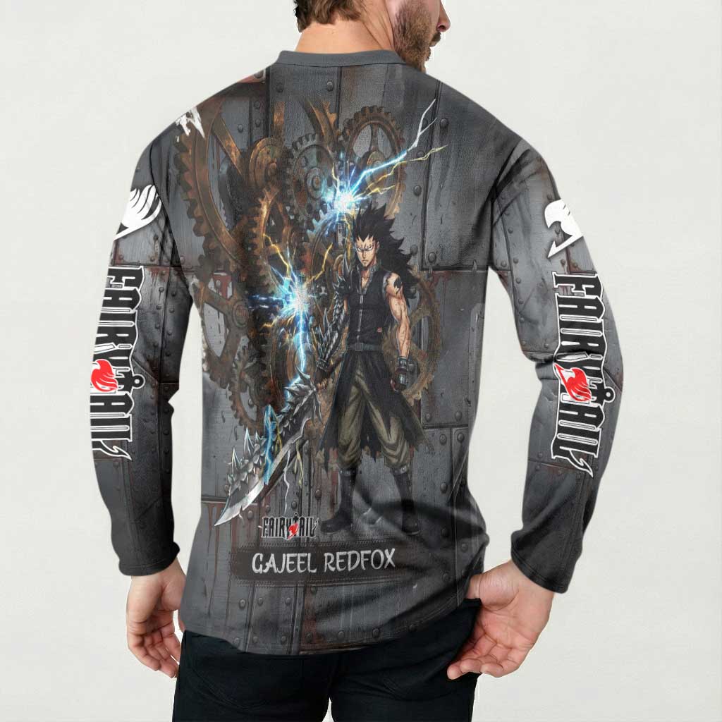 Gajeel Redfox Fairy Tail Button Sweatshirt Industrial Steampunk Anime Style with Iron Dragon Elements