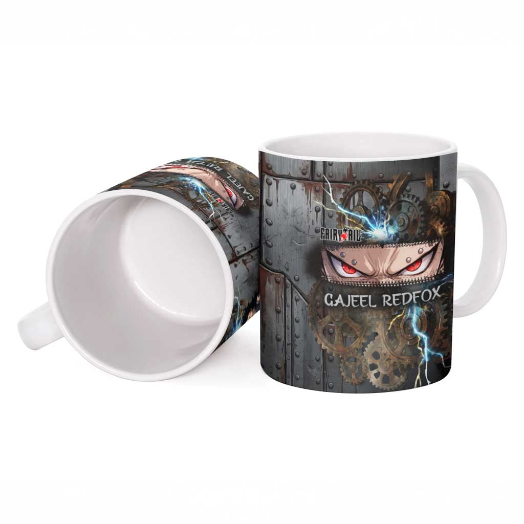 Gajeel Redfox Fairy Tail Ceramic Mug Industrial Steampunk Anime Style with Iron Dragon Elements