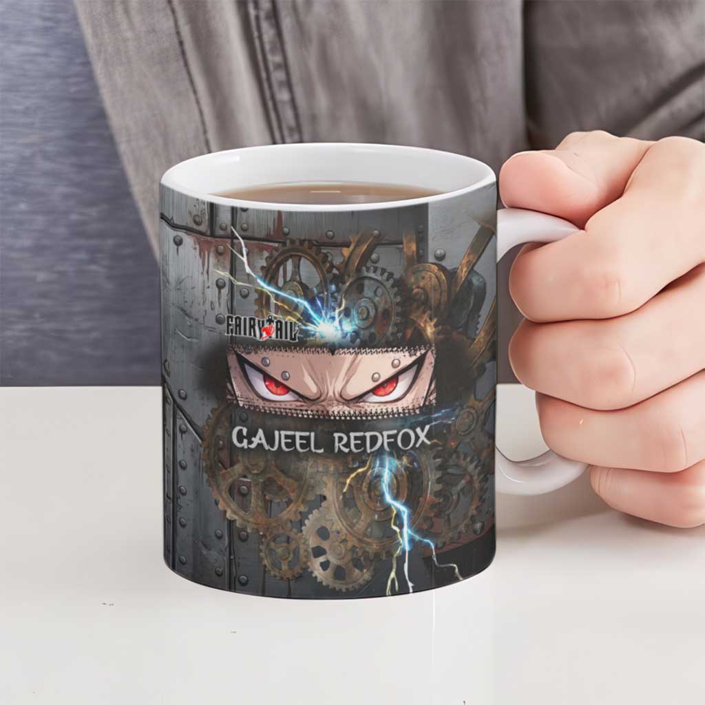 Gajeel Redfox Fairy Tail Ceramic Mug Industrial Steampunk Anime Style with Iron Dragon Elements