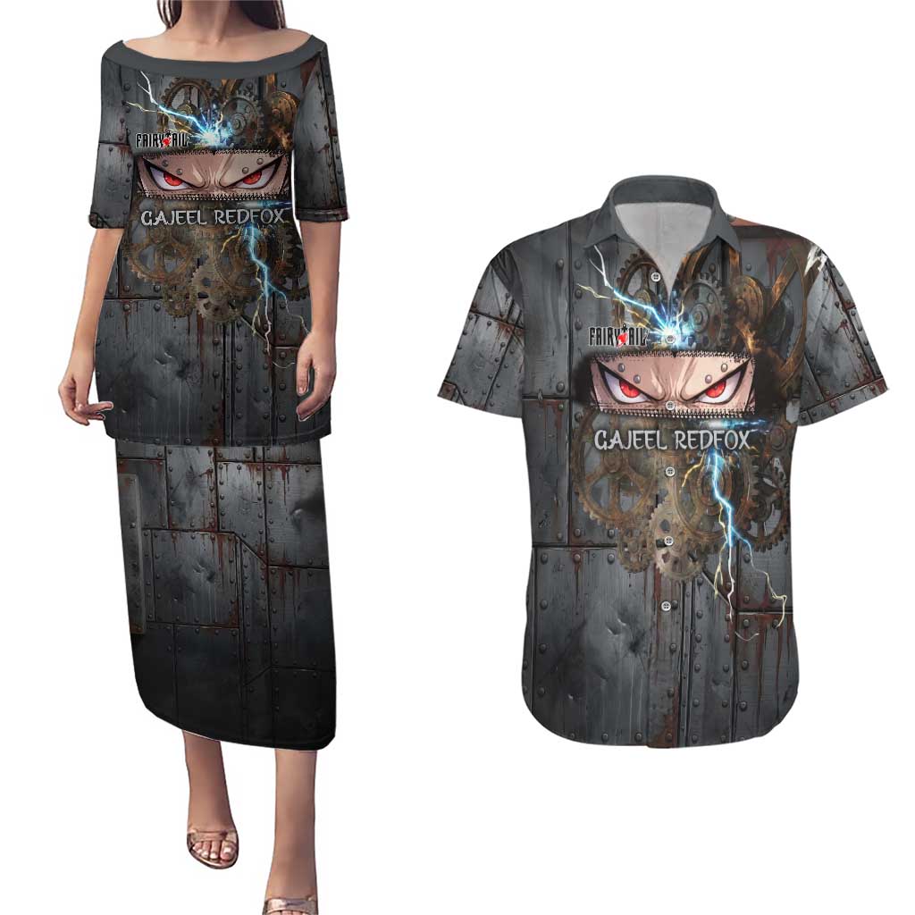 Gajeel Redfox Fairy Tail Couples Matching Puletasi and Hawaiian Shirt Industrial Steampunk Anime Style with Iron Dragon Elements