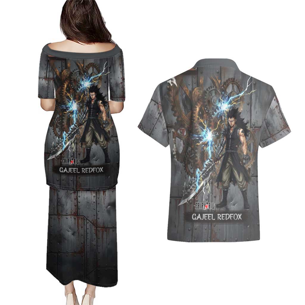 Gajeel Redfox Fairy Tail Couples Matching Puletasi and Hawaiian Shirt Industrial Steampunk Anime Style with Iron Dragon Elements