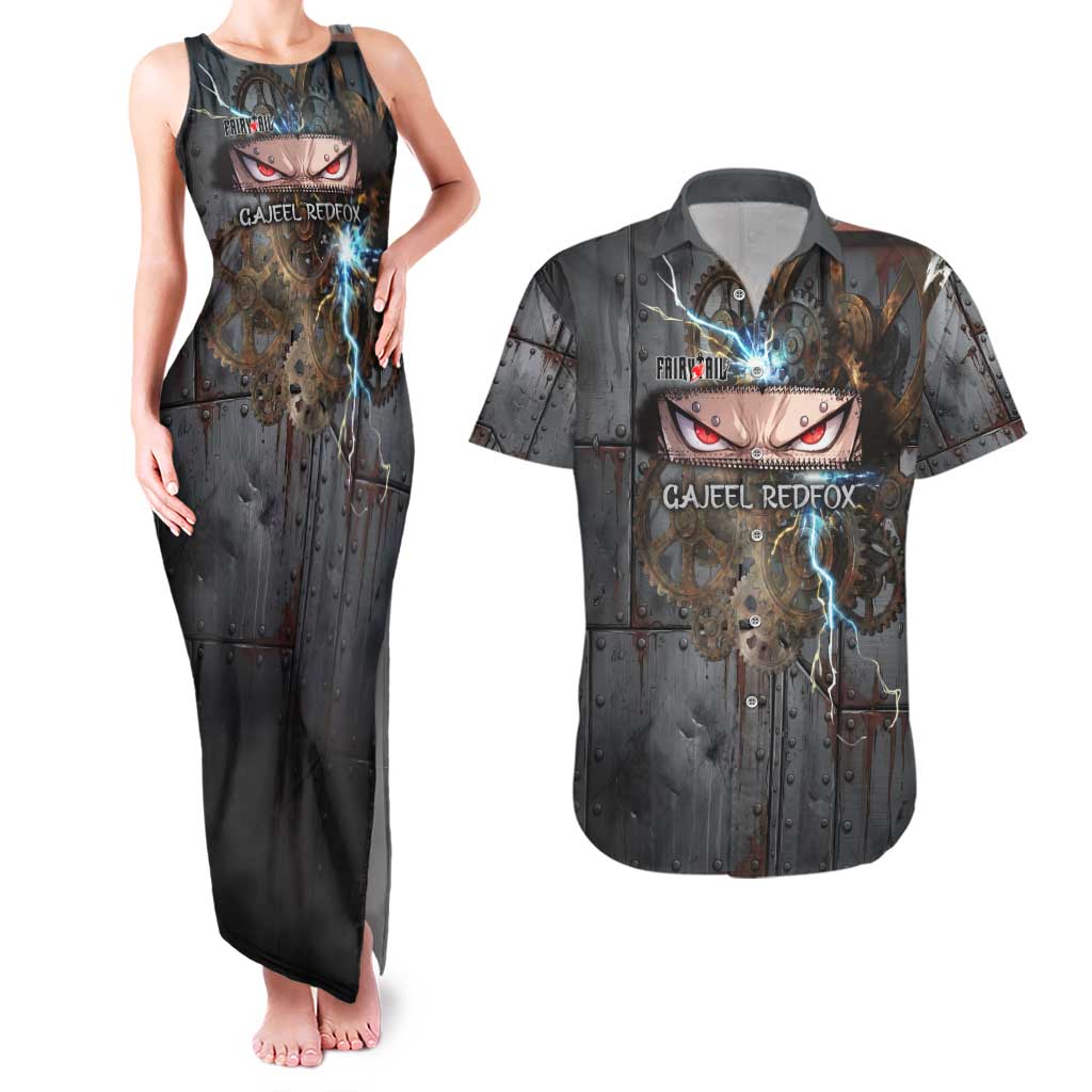 Gajeel Redfox Fairy Tail Couples Matching Tank Maxi Dress and Hawaiian Shirt Industrial Steampunk Anime Style with Iron Dragon Elements