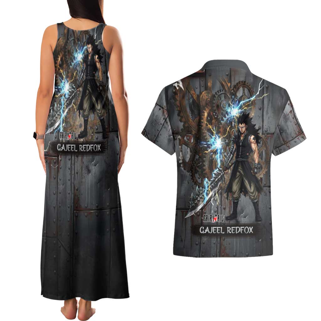 Gajeel Redfox Fairy Tail Couples Matching Tank Maxi Dress and Hawaiian Shirt Industrial Steampunk Anime Style with Iron Dragon Elements