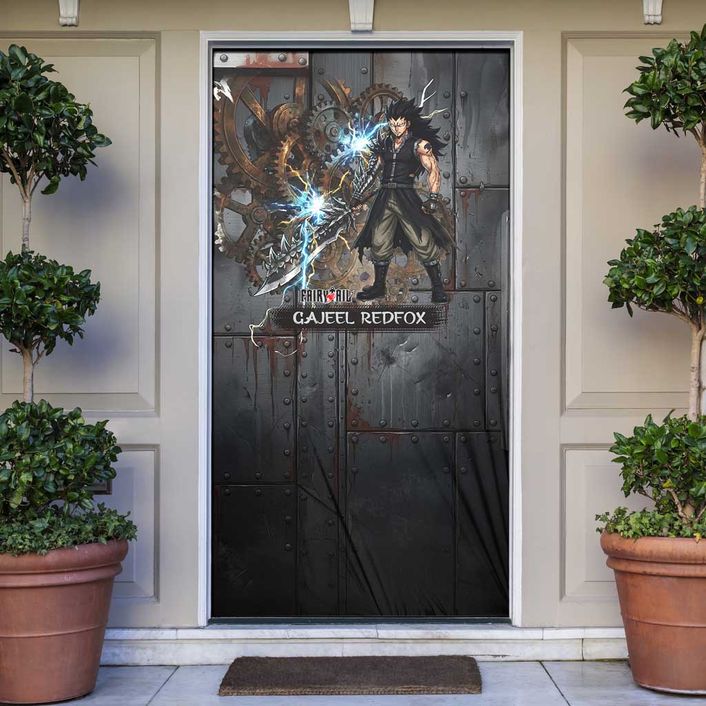 Gajeel Redfox Fairy Tail Door Cover Industrial Steampunk Anime Style with Iron Dragon Elements