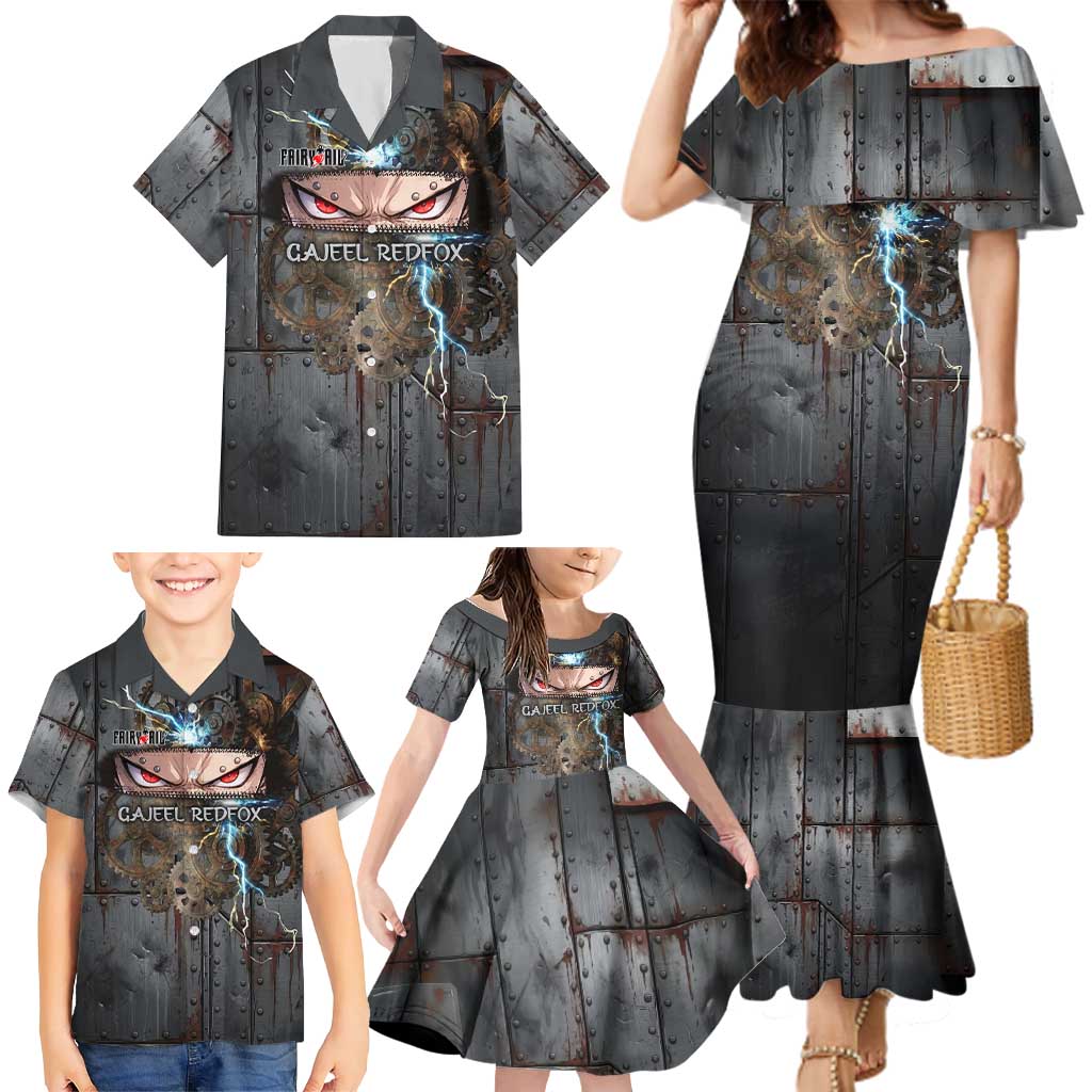 Gajeel Redfox Fairy Tail Family Matching Mermaid Dress and Hawaiian Shirt Industrial Steampunk Anime Style with Iron Dragon Elements