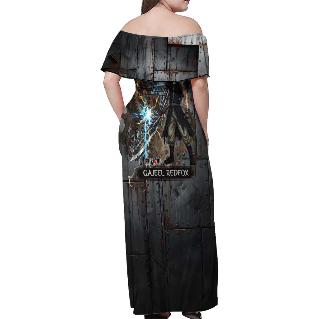 Gajeel Redfox Fairy Tail Family Matching Off Shoulder Maxi Dress and Hawaiian Shirt Industrial Steampunk Anime Style with Iron Dragon Elements