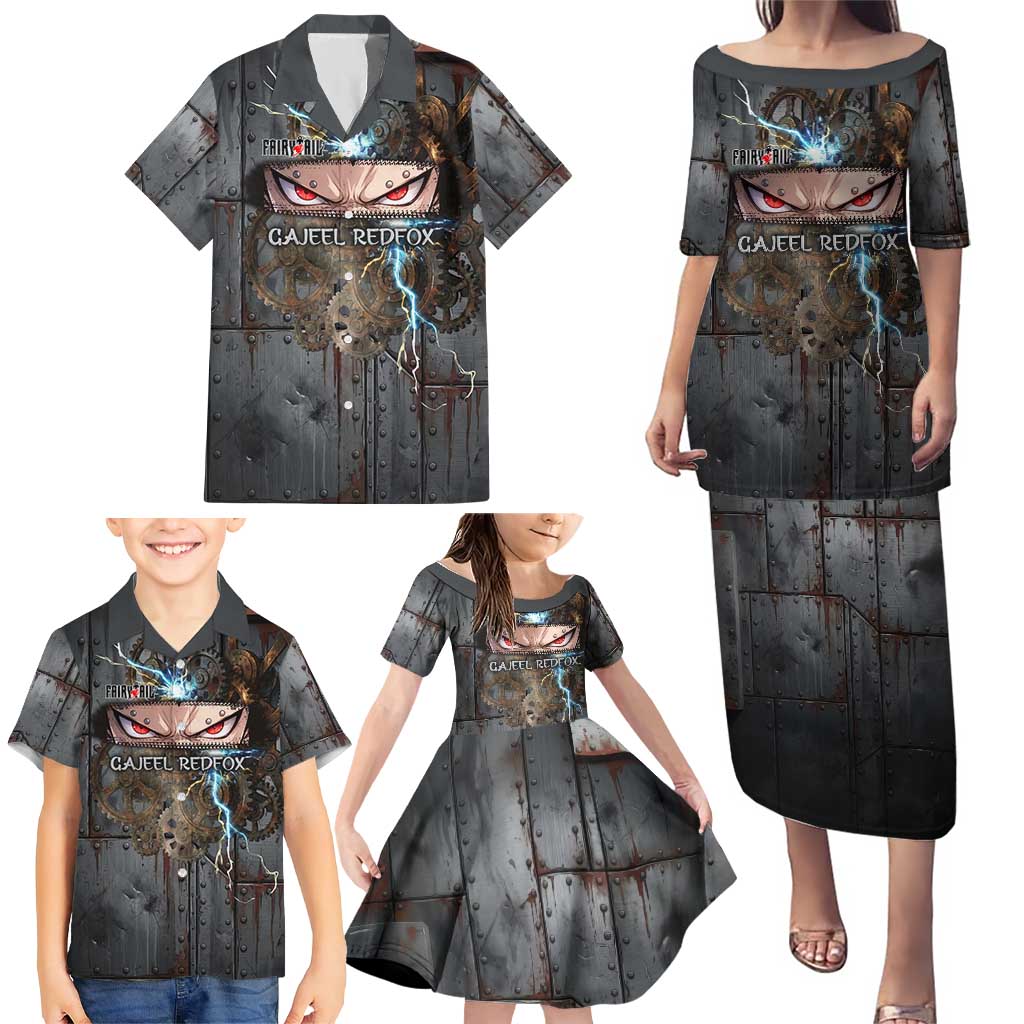Gajeel Redfox Fairy Tail Family Matching Puletasi and Hawaiian Shirt Industrial Steampunk Anime Style with Iron Dragon Elements