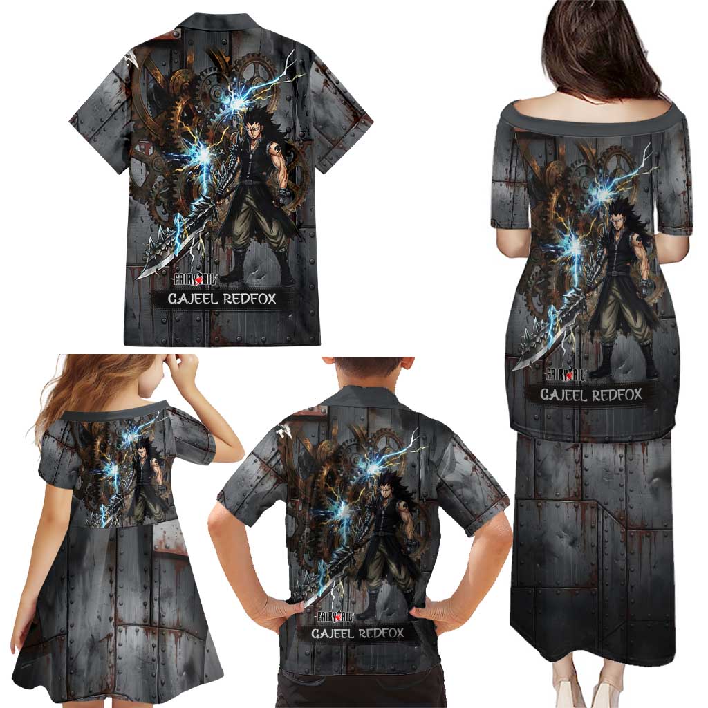 Gajeel Redfox Fairy Tail Family Matching Puletasi and Hawaiian Shirt Industrial Steampunk Anime Style with Iron Dragon Elements