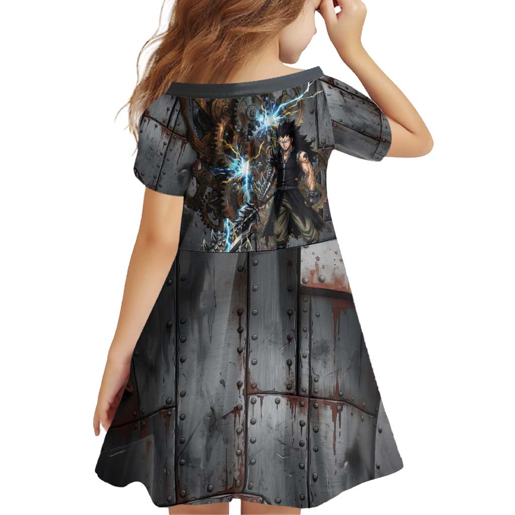 Gajeel Redfox Fairy Tail Family Matching Short Sleeve Bodycon Dress and Hawaiian Shirt Industrial Steampunk Anime Style with Iron Dragon Elements