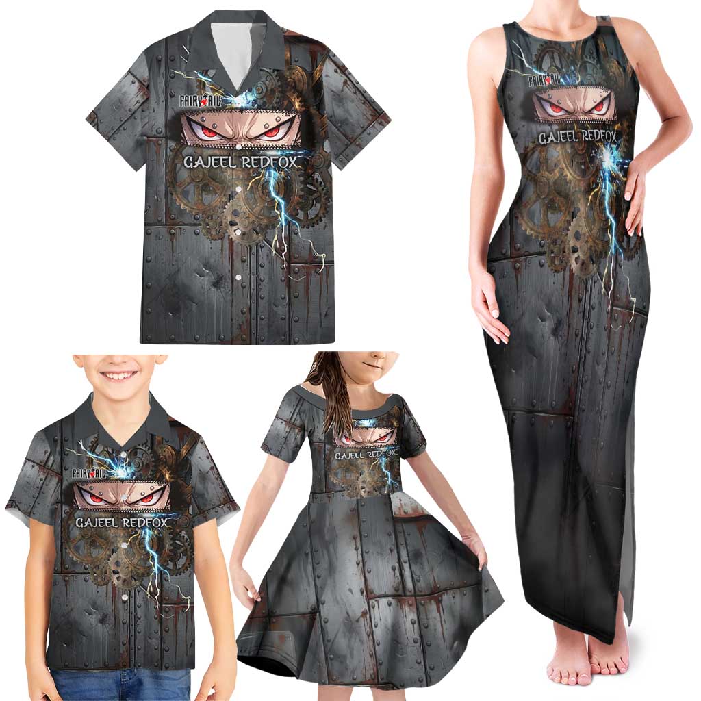Gajeel Redfox Fairy Tail Family Matching Tank Maxi Dress and Hawaiian Shirt Industrial Steampunk Anime Style with Iron Dragon Elements