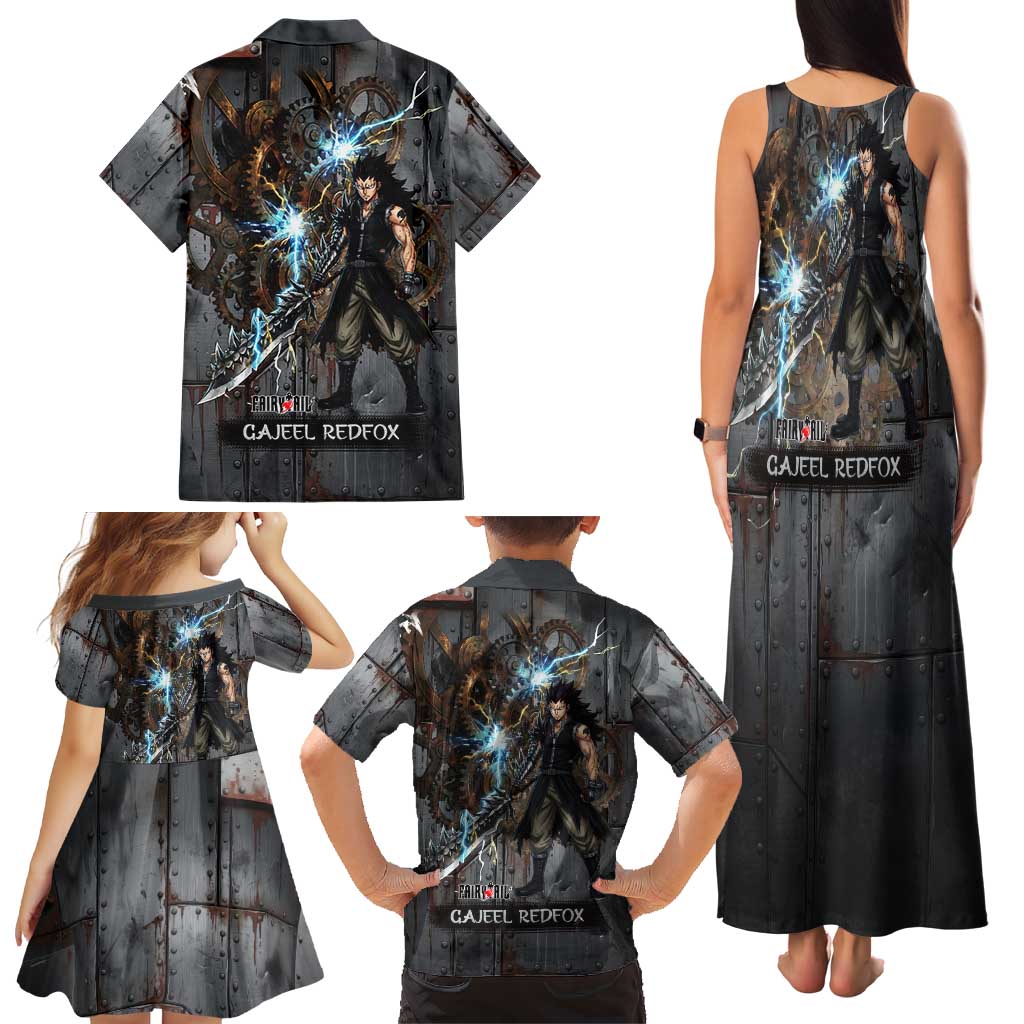 Gajeel Redfox Fairy Tail Family Matching Tank Maxi Dress and Hawaiian Shirt Industrial Steampunk Anime Style with Iron Dragon Elements