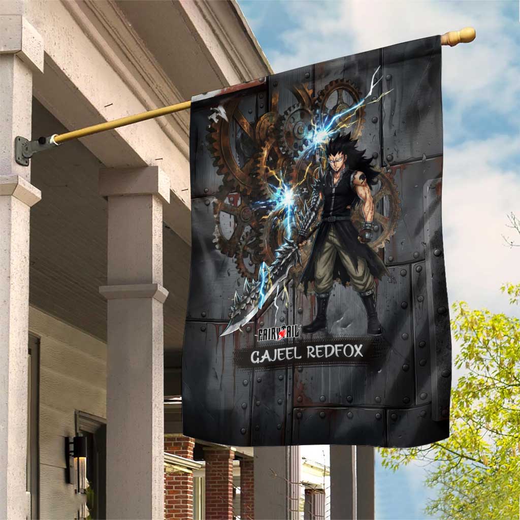 Gajeel Redfox Fairy Tail Garden Flag Industrial Steampunk Anime Style with Iron Dragon Elements
