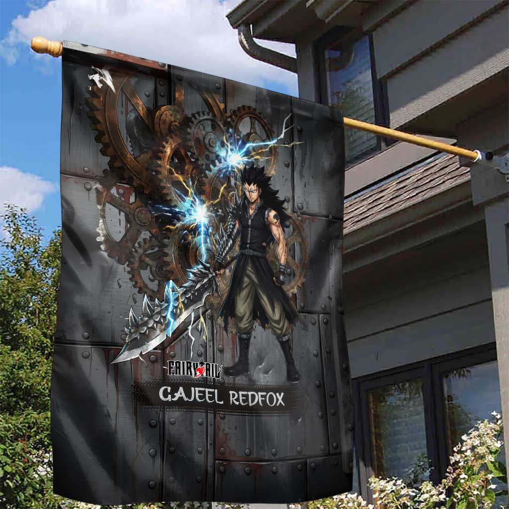 Gajeel Redfox Fairy Tail Garden Flag Industrial Steampunk Anime Style with Iron Dragon Elements