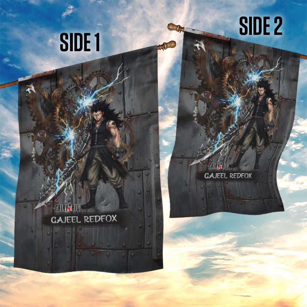Gajeel Redfox Fairy Tail Garden Flag Industrial Steampunk Anime Style with Iron Dragon Elements