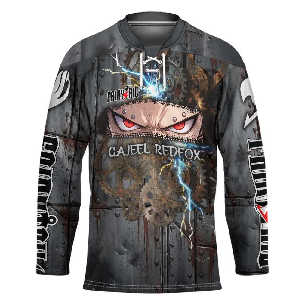 Gajeel Redfox Fairy Tail Hockey Jersey Industrial Steampunk Anime Style with Iron Dragon Elements
