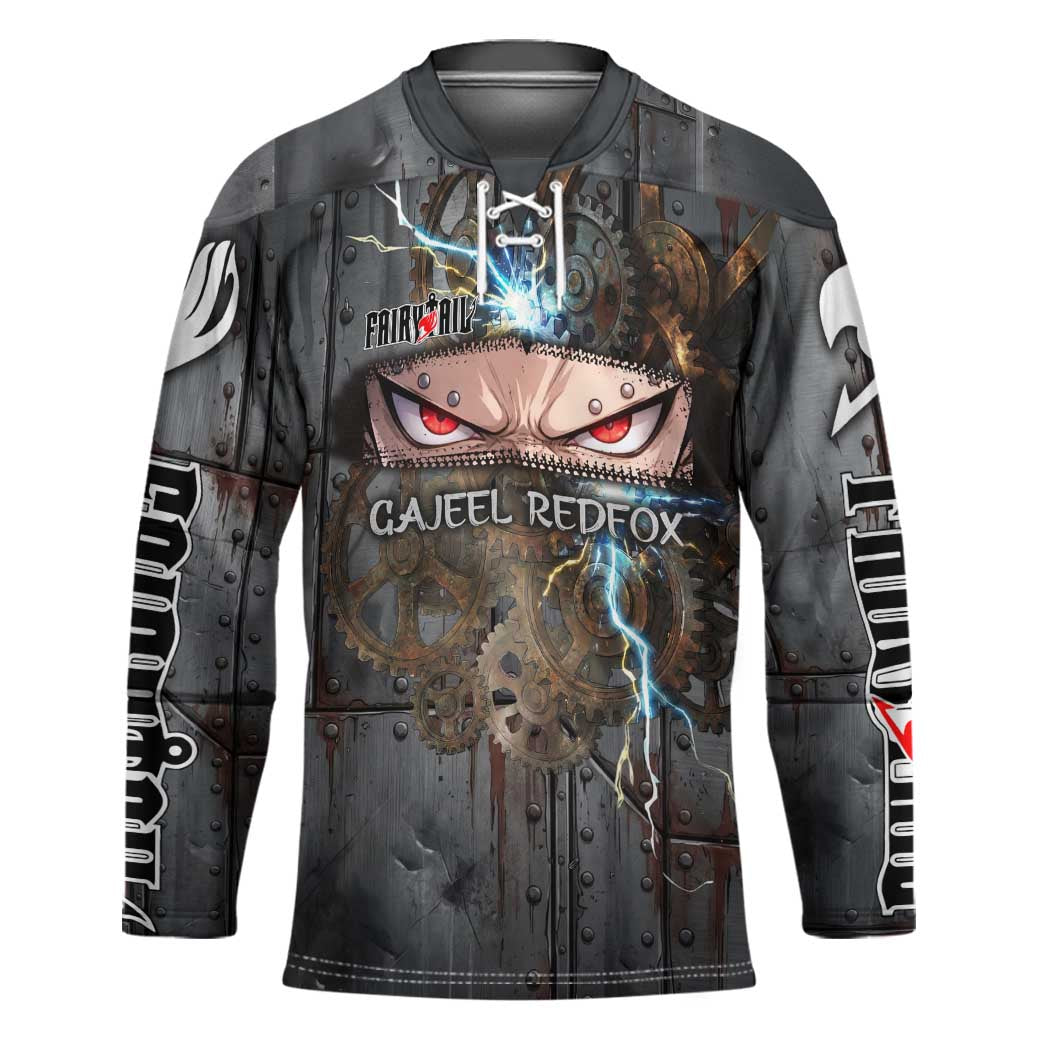 Gajeel Redfox Fairy Tail Hockey Jersey Industrial Steampunk Anime Style with Iron Dragon Elements