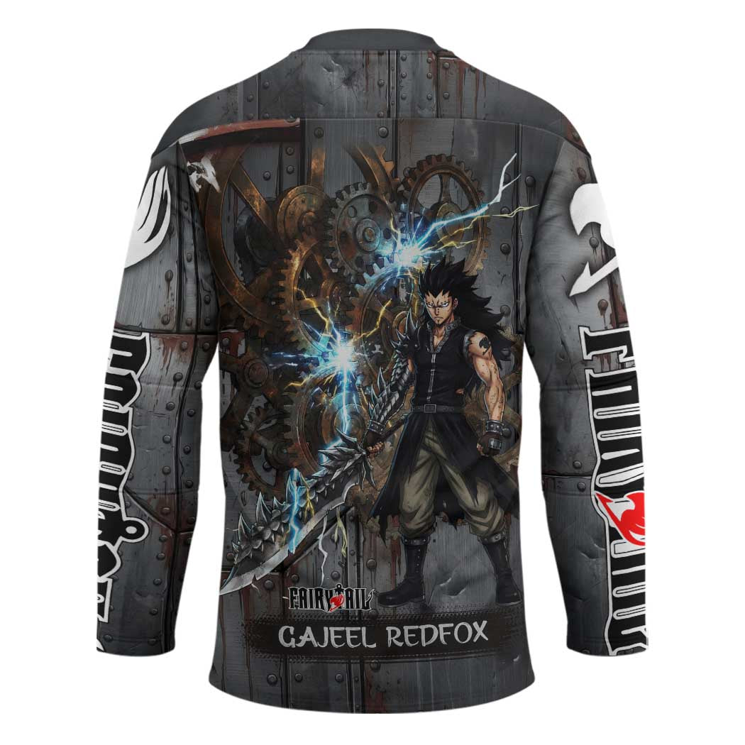 Gajeel Redfox Fairy Tail Hockey Jersey Industrial Steampunk Anime Style with Iron Dragon Elements