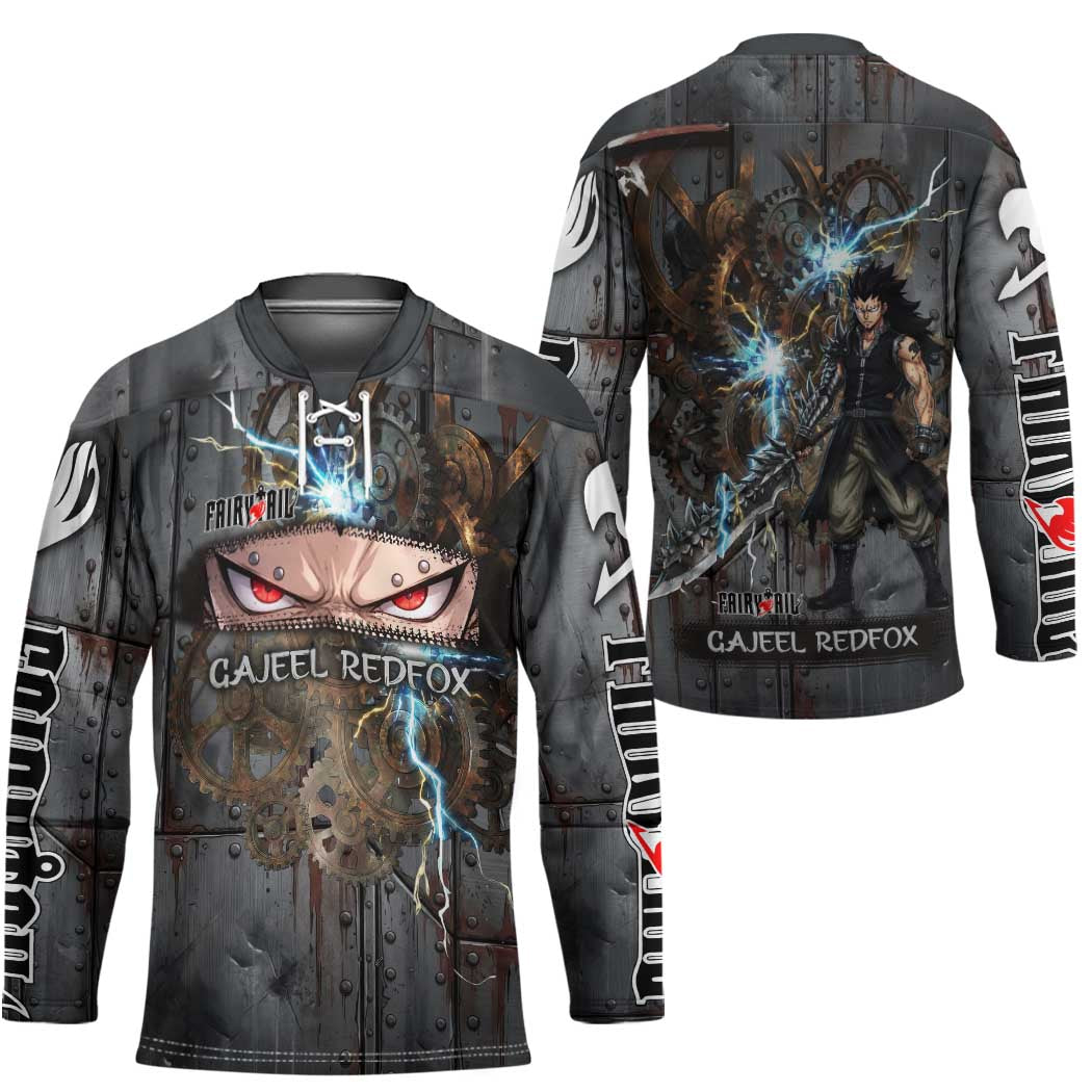 Gajeel Redfox Fairy Tail Hockey Jersey Industrial Steampunk Anime Style with Iron Dragon Elements