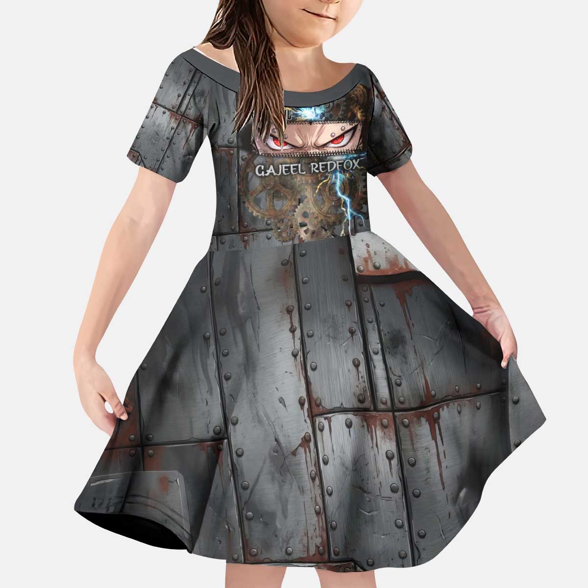 Gajeel Redfox Fairy Tail Kid Short Sleeve Dress Industrial Steampunk Anime Style with Iron Dragon Elements