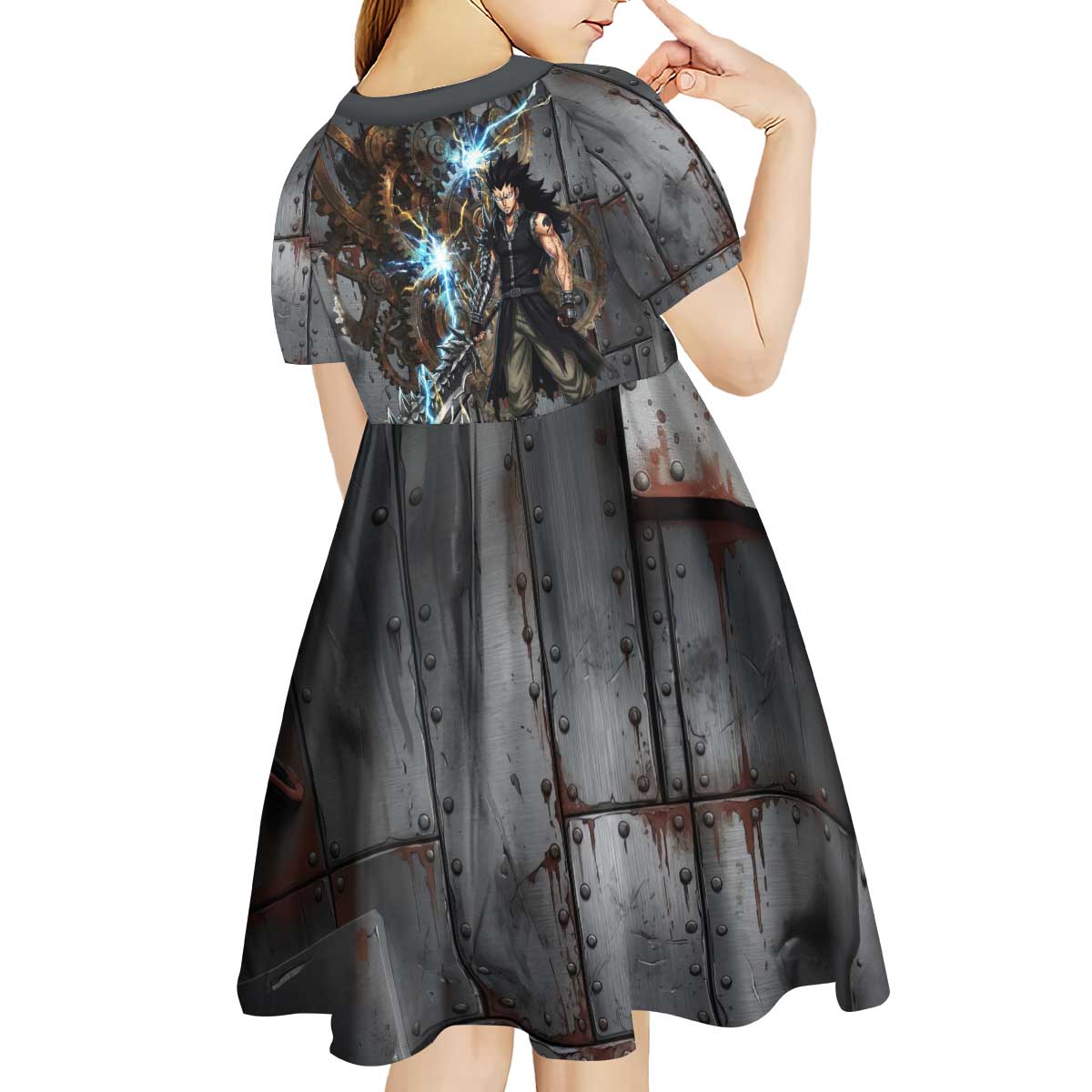 Gajeel Redfox Fairy Tail Kid Short Sleeve Dress Industrial Steampunk Anime Style with Iron Dragon Elements