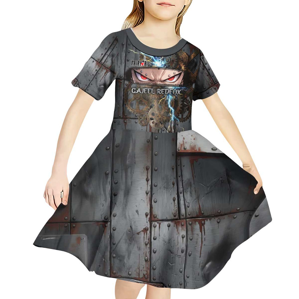 Gajeel Redfox Fairy Tail Kid Short Sleeve Dress Industrial Steampunk Anime Style with Iron Dragon Elements